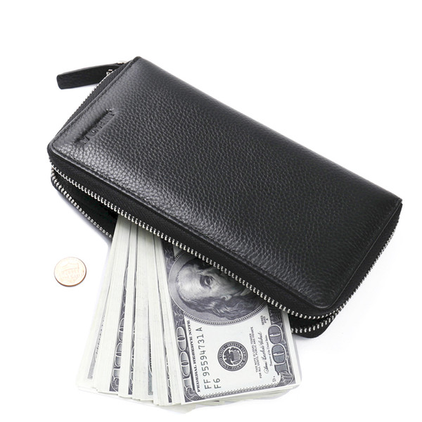 New Men's Fashion Casual Business Wallet Leather Men's Clutch High-Quality Mobile Bag Design Brand Black Zipper Credit Card Holder Wallet