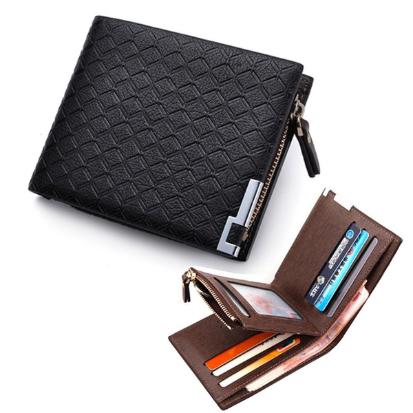 Fashion New Plaid Design Quality PU Leather Men's Wallet Zipper Coin Pocket Card Holder Purse Cross Vertical Slim Money Wallets