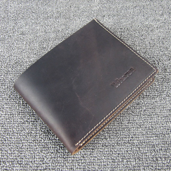 Vintage Simple Style Crazy Horse Leather Men Wallet Short Small 2 Fold Cowhide Mens Purse Wallets Coffee Color W10040