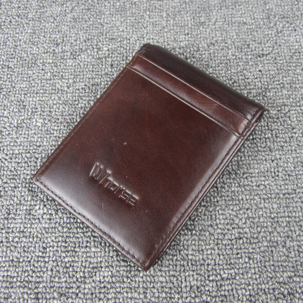 Brand Vintage Casual Style Genuine Leather Men Money Clips Short Mini Small Wallet Credit Card Black Brown 2 folded Open W20760