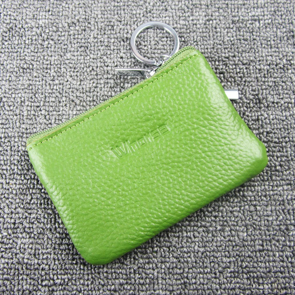 Lovely Natural Cowhide Womens Small Wallet Coin Pocket Genuine Leather Zipper Slim Mini Purse Money Bag With Key Ring W5010