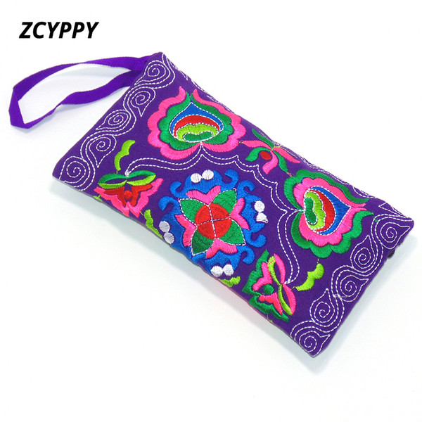 Chinese Ethnic Embroidery Purse Women's Handmade Zipper Long Wallet Coin Bag Embroidered Wallet