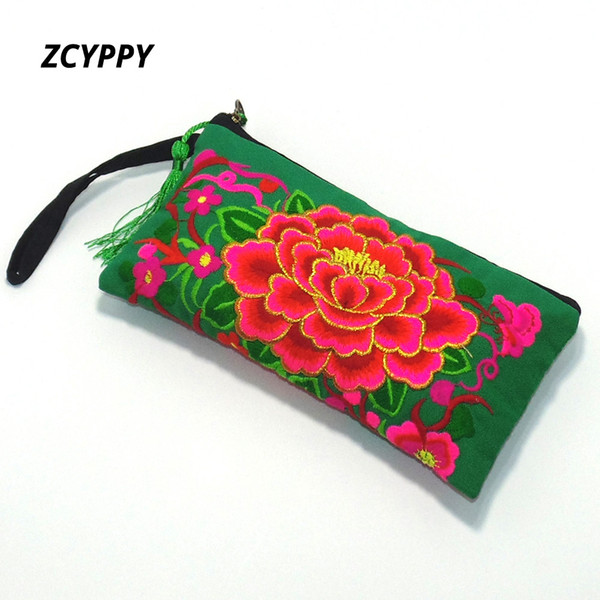 Vintage Canvas Mobile Phone Bag Embroidery Flower Hand-hold Cloth Wallet Lady Decoration Handbag