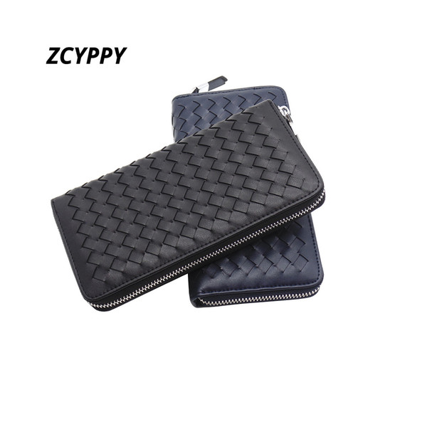 ZCYPPY Fashion Famous Brand Cowhide Wallets Men Classic Luxury Card Holders Retro Genuine Leather Woven Clutch Purse