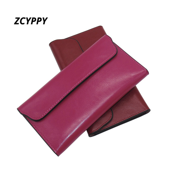 2018 Genuine Leather Women Wallet Long Purse Vintage Solid Cowhide Multiple Cards Holder Clutch Fashion Standard Wallet