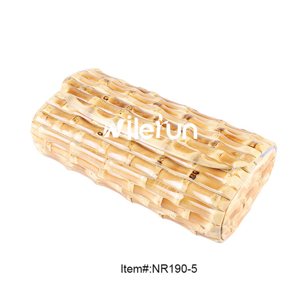 Fashion bamboo wood rattan straw bag High quality Nilerun brand handmade hard bamboo rhizome bamboo root clutch bag purse wallet