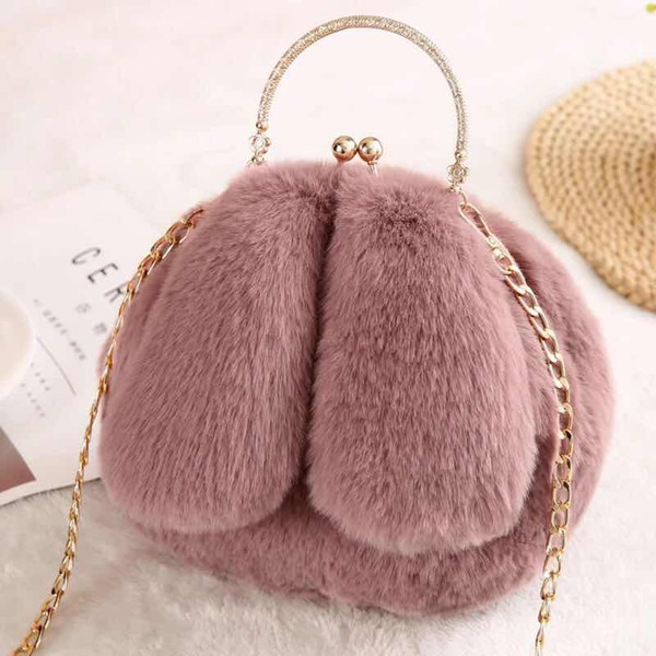 Rabbit ears female 2019 new Joker Messenger bag cute cute cute girl shoulder plush bag ladies