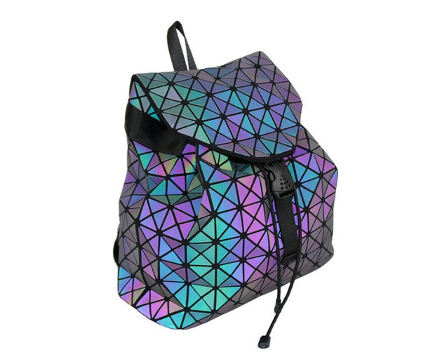 Luminous color-changing geometrical diamond PU Leather Women Backpack and Shoulder bag travel School Bag