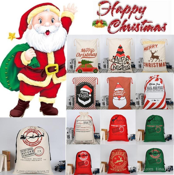 Christmas Large Canvas Monogrammable Santa Claus Drawstring Bag With Reindeers Monogramable Christmas Gifts Sack Bags Halloween Decorations