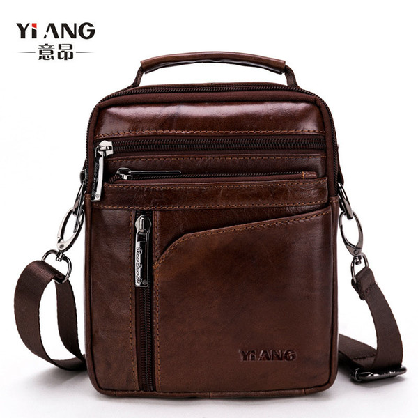 YI'ANG Brand Genuine Leather Men's Crossbody Shoulder Bag Men Cowhide Messenger Bags Casual Top-handle Cell Phone Zipper Handbag CJ191130