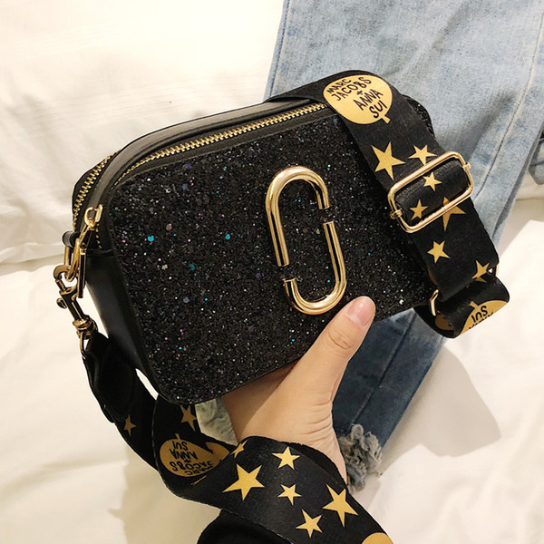 2019 Fashion New Ladies Sequin Square bag High quality PU Leather Women's Designer Luxury Handbag Black Shoulder Messenger bag SH190923