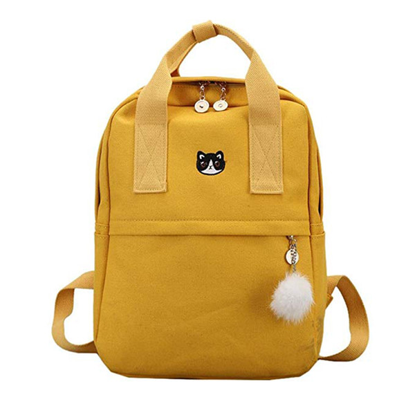 Girl Canvas Student Backpack Backpack School Bag With Hairball Satchel Cute Embroidery Pack College Wind Backpack SH190710