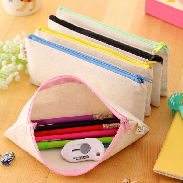 50pcs 20.5*8.5cmDIY White canvas blank plain zipper Pencil pen bags stationery cases clutch organizer bag Gift storage pouch