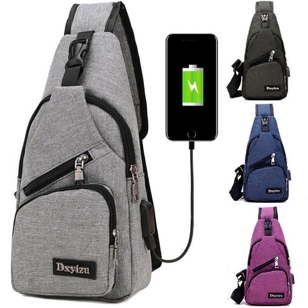 4 Colors USB Charging Chest Bag Plain Casual Fashion Unisex Purse Outdoor Storage Bags 12 pcs NNA319