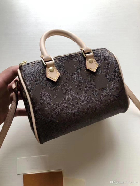 20189size:16-30Top Grade Brown Canvas Leather Lady Top quality Handbag Nano Speeedy M61252 Women best luxury Designer Shoulder m40390 m41374