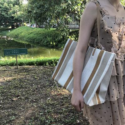 2020 stripe canvas bag large capacity printed canvas Single Shoulder Bag Tote Travel handbag for women