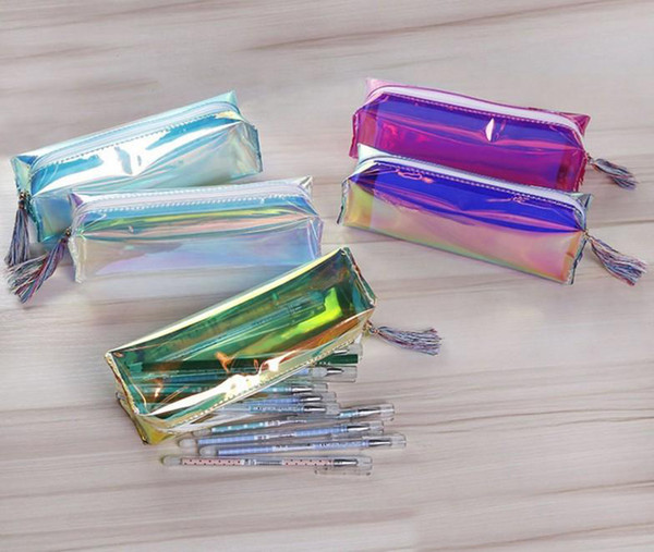 6 Colors Transparent Laser Travel Make Up Bag Pen Bag Holographic PU Leather Makeup Case For Cosmetic Tool