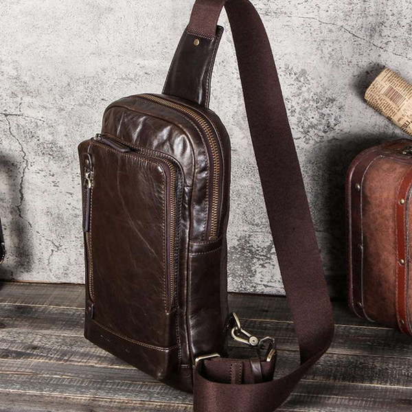 Most fashion men chest bag men crossbody bags casual shoulder bag with genuine leather and oxford large capacity