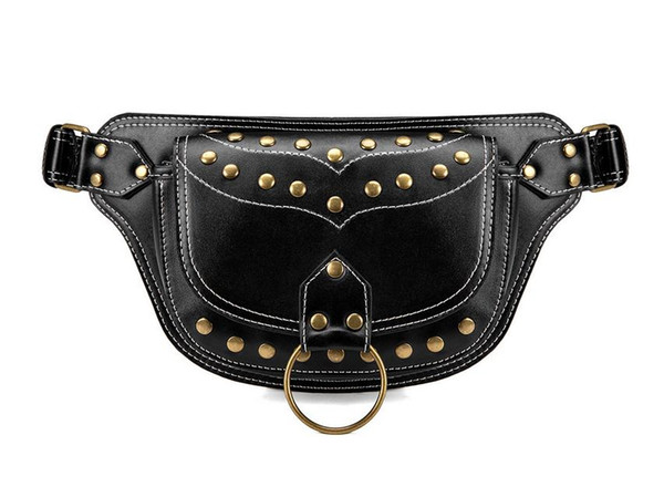 New arrival fashion rivet waist bags punk sports cross body bags black PU sport locomotive crossbody bags