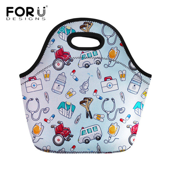 Lunch Bags FORUDESIGNS Travel Insulated Lunch Bags Women Cute Cartoon Nurse Print Neoprene Food Case School Cooler Warm Large Box for Kids