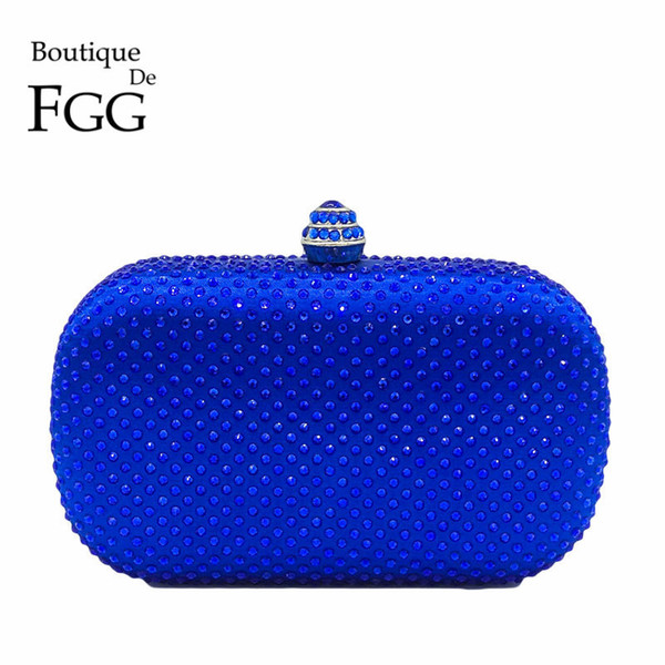 Boutique De Fgg Royal Blue Rhinestones Clutch Women Evening Bags Bridal Handbag Wedding Party Crystal Purse Chain Shoulder Bag Y190627