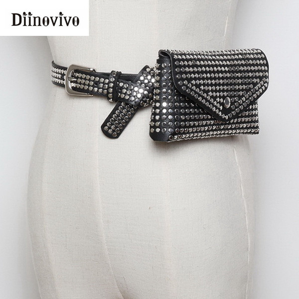 Diinovivo Fashion Rivets Waist Pack Luxury Designer Fanny Pack Small Women Waist Bag Phone Pouch Punk Belt Bag Purse Whdv0632 SH190710