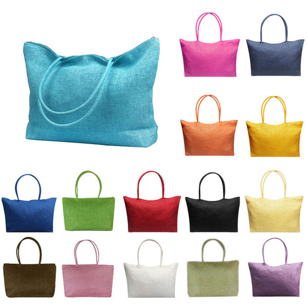 Simple Vintage Designer Candy Color Large Capacity Straw Beach Bags Women Casual Leisurely Shoulder Bag MMA1732