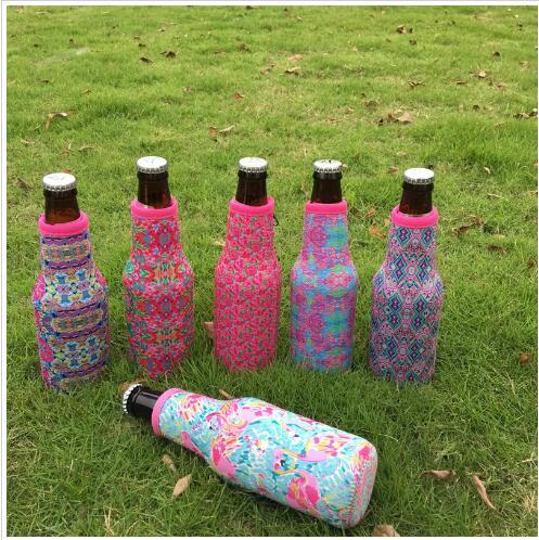 LLY Floral Bottle Wrap Cooler Wholesale Blanks With Crown Croal Flamingo Rose Blue Green Purple Flowers Covers For Gift in 6 Colors RB508