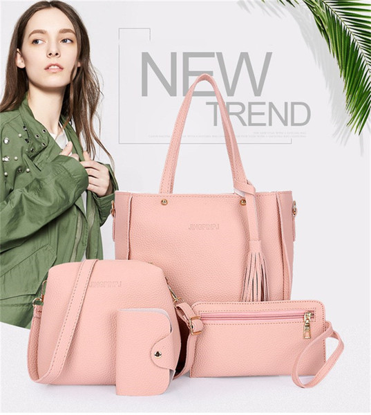 2019 New Korean version of the bucket tassel women's shoulder bag mother bag four-piece slanting mobile phone coin purse pouch