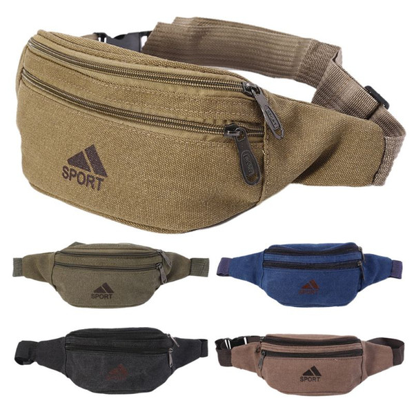 Men Casual Durable Fanny Waist Pack Waist Bags Belt Canvas New Hip Bum Military Bag Pouch Three Zipper Pockets