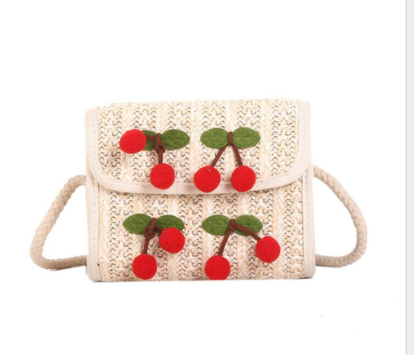 New small bag female 2019 spring and summer new Korean version of the wild beach bag straw braided cherry girl heart woven bag