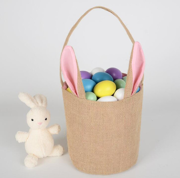 Fashion Easter Bags Rabbit Ear Design Basket and bag Jute Cloth Material Tote Party Bag Easter Decorations LJJK1180