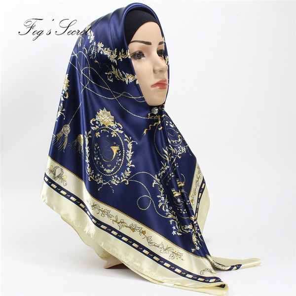 headbands for Women big squares high quality satin cart chain printed silk scarf bufandas invierno mujer 2019