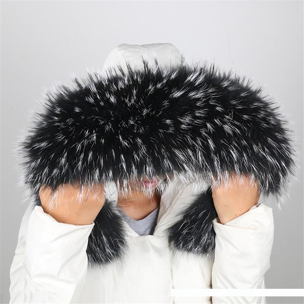 100% Real Fur Collar For Parkas Coats Luxury Warm Raccoon Scarf Women Large Fur Scarves Male Jackets 60 70 80cm