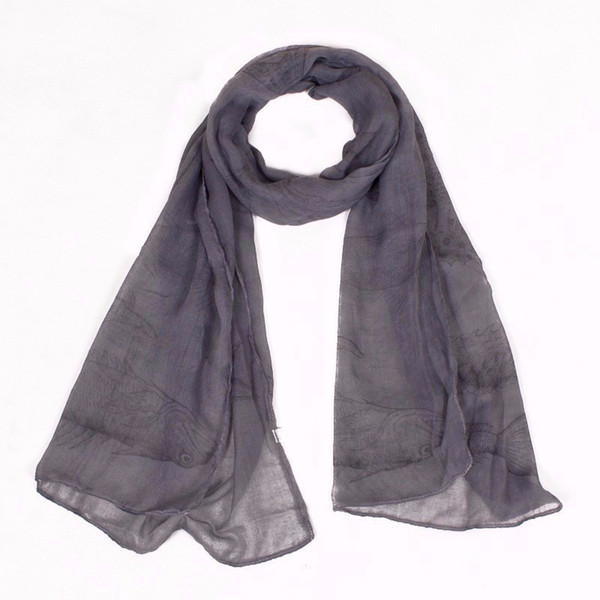 Fashion Gray Fish Print Long Women Soft Scarf Lightweight Polyester Winter Warm Scarfs 160*60 cm