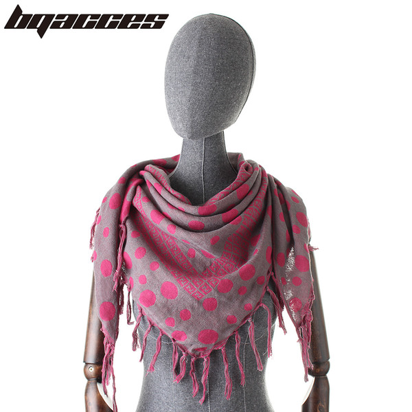 [BQACCES] New Jaquared Dot Triangle Scarves with Tassel Women Winter Thick Warm Fringed Cotton Scarf Fashion Headband Shawl