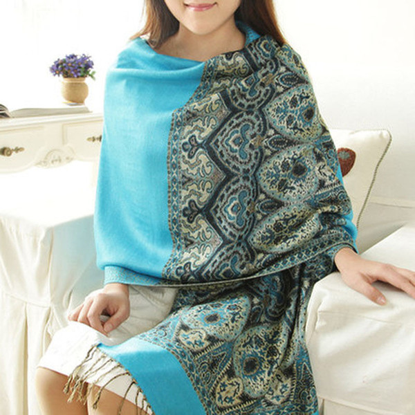 Free shipping Hot! New  100% Cashmere Women's Scarves Paisley Stole Shawl Wrap Scarf Blue