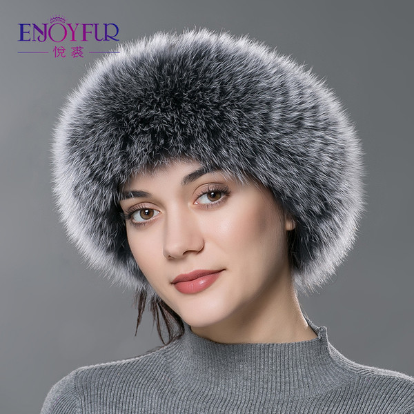 ENJOYFUR women fur headbands real fur scarf knitted warm ear protecter headband 2018 new fashion Russia headwarps