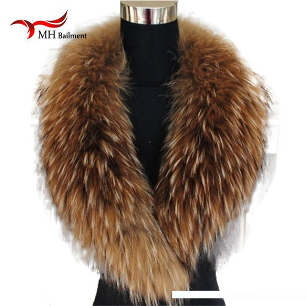 Natural Color Raccoon Real Fur Collar Scarf Genuine Big Size Scarves Warp Shawl Neck Warmer Stole Muffler with Clip Loops #6