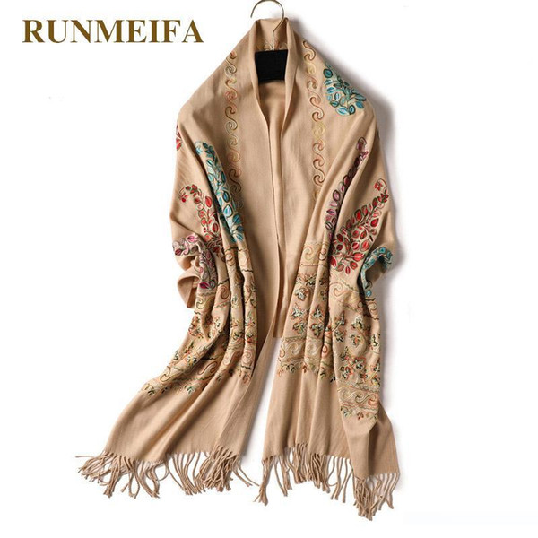 RUNMEIFA 2018 Fashion Women Simulated Cashmere Embroidery Shawls Winter Warm Foulards Femme Soft Elegant Shawl Drop Shipping