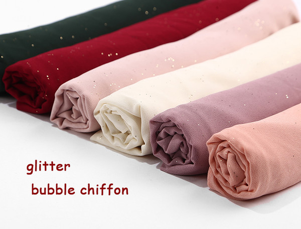 bubble chiffon glitter scarves shawls hijab plain shimmer long headband wrap muslim 20 color scarves/scarf 10pcs/lot