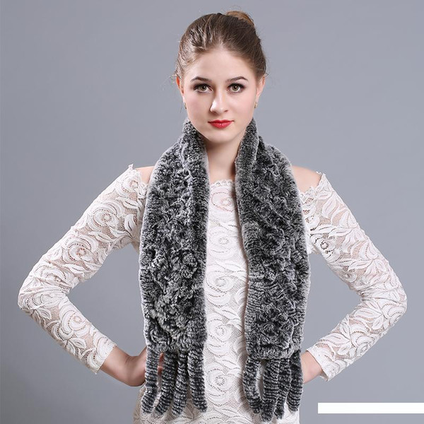 Rex Fur Scarves Real Fur Women Flower Long Warm Soft Scarf Elegant Ladies Fashion Genuine Scarf&Shawls for Female