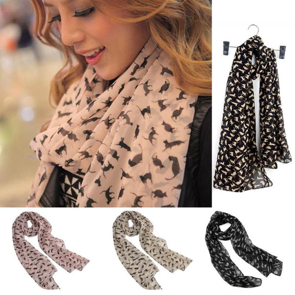 iMucci Cats Long Wrap Shawl Soft Chiffon Scarf Scarves for Lady Women