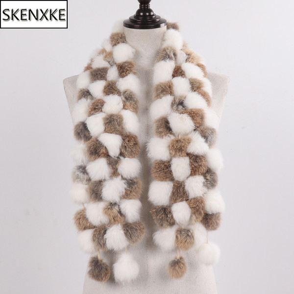 Women Natural Real Fur Scarf Winter Warm 100% Genuine Fur Muffler Lady Fashion Real Scarves Wholesale Retail