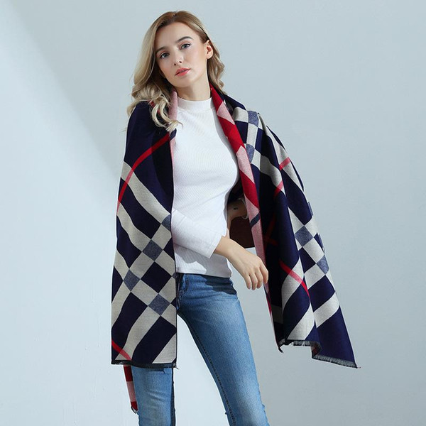 Women Cashmere Scarves Winter Fashion High-quality Plaid Stripes Cashmere Scarf Fringed Shawl Thick Warm Women Wraps