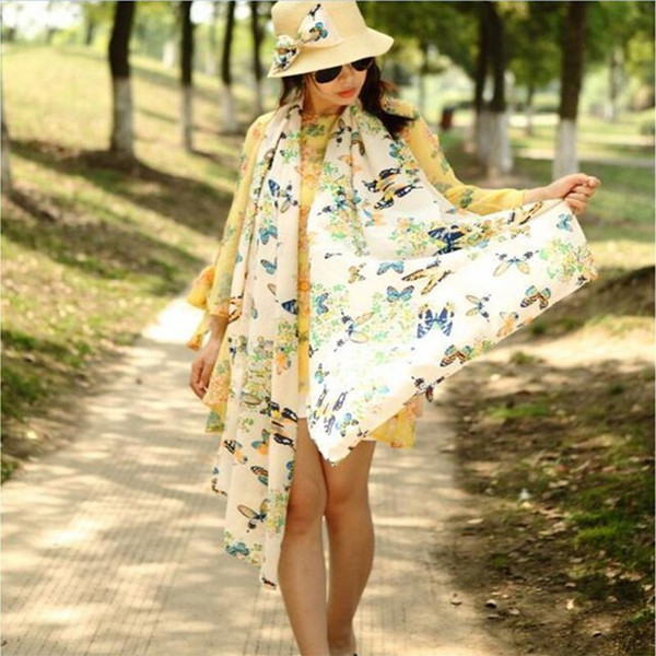 2017 Fashion Butterflies Scarves Women's Scarf Long Shawl Spring Chiffon Infinity Scarf Woman foulard femme 150*40cm JH676375