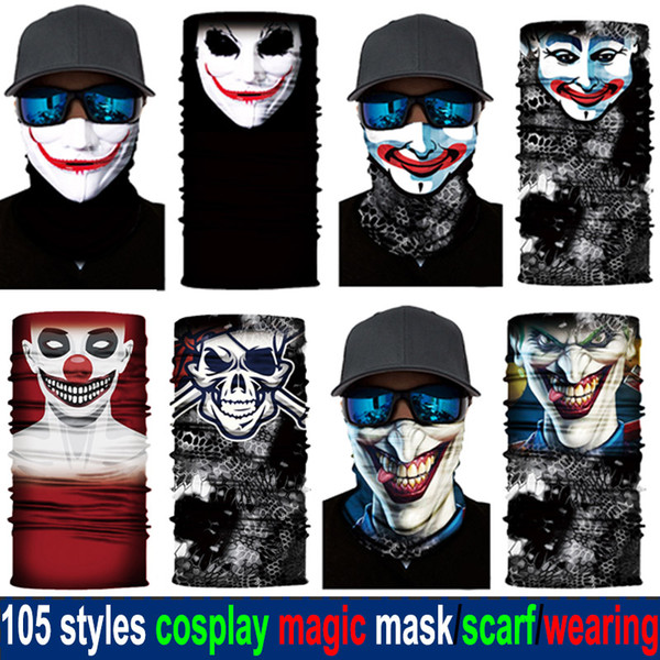 1lot=10pcs 105 Styles Halloween Cosplay Multifunction Magic Scarfs Bandanas Cool Camo Animal Flag Skull Mask Designer Scarfs for Kids Adult