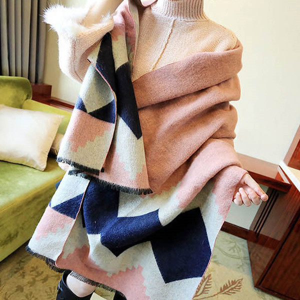 New Arrival Geometric Winter Scarf Warm Pashminas Wool Cashmere Scarf Tippet Womens Poncho Blanket Scarf Shawl 195*60cm