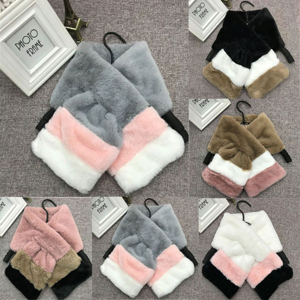 Fashion Woman Kids parent-child Scarf Winter Soft Warm Wrap Plush Patchwork Fur Scarves Women Kids Casual Scarves