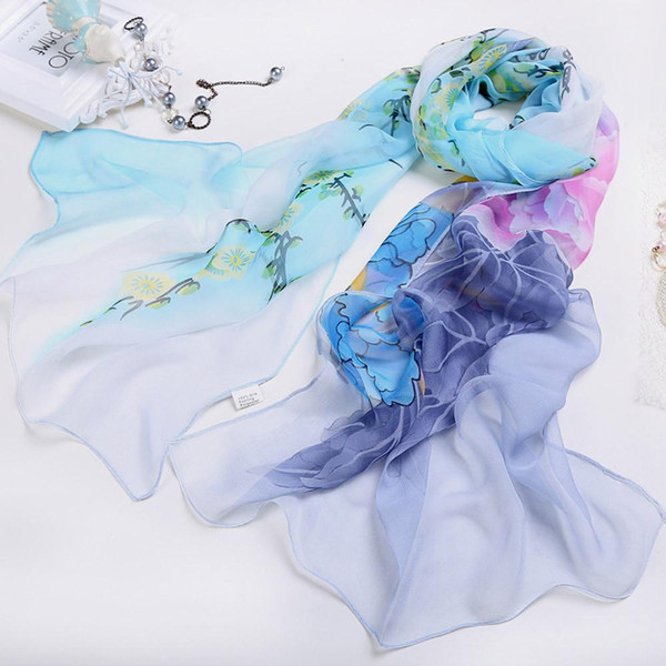 KANCOOLD silk scarf shawl Elegant design Unique Style Women Ladies Chiffon Floral Scarf Soft Wrap Long Shawl pJAN17